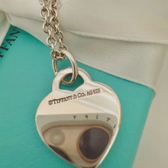 Tiffany&Co. Blue Splash Enamel Heart Pendent Necklace 16 in Thick Chain Silver - Picture 3 of 7